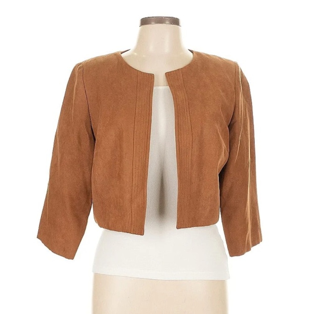 Jessica Howard Tan Blazer with Three-Quarter Sleeves